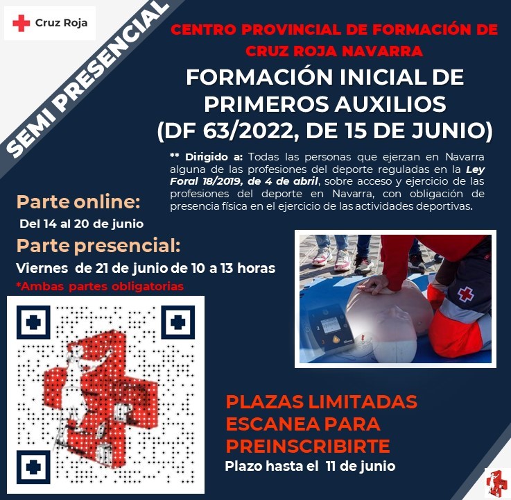 Cruz Roja - Pr&oacute;ximo curso Formaci&oacute;n Inicial de Primeros Auxilios (DF 63/2022 de 15 de Junio)